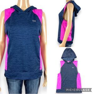 Under Armour Womens Hoodie Sleeveless Loose Fit Pullover Lightweight Blue Pink